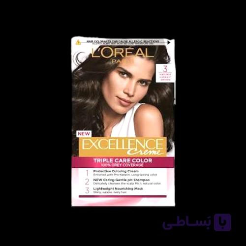 رنگ مو لورآل Excellence Crème شماره 3 قهوه‌ای تیره | L’Oréal Paris Excellence Crème 3 Dark Brown — تصویر 1