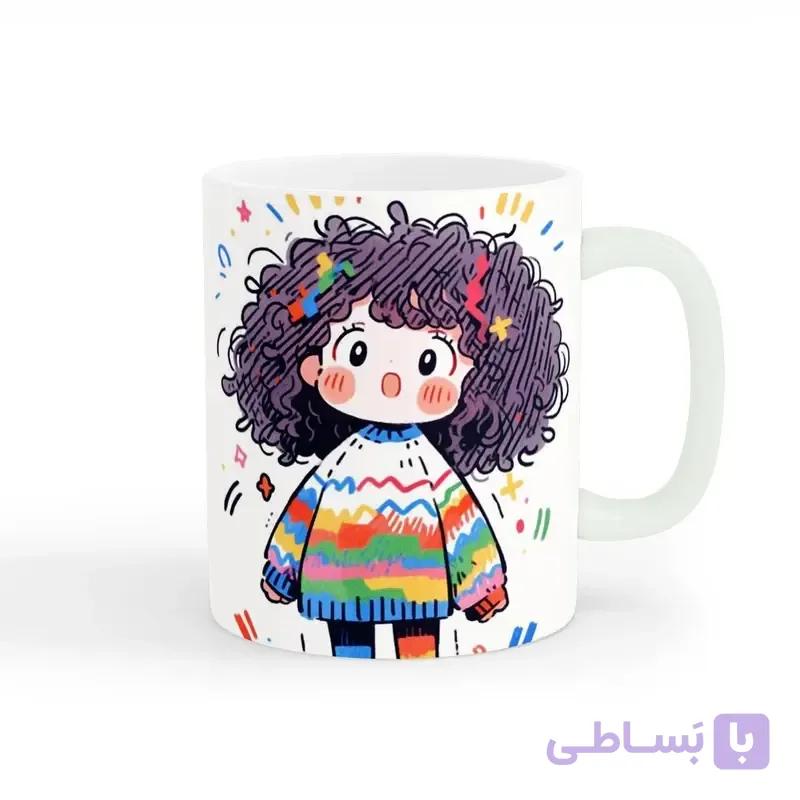 ماگ سرامیکی طرح دختر فانتزی مو فرفری با لباس رنگی — تصویر 1