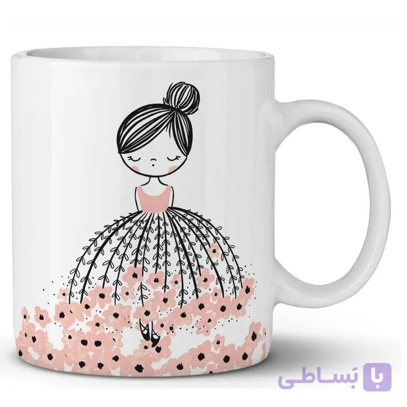 ماگ سرامیکی طرح دختر رویایی دامن گلی — تصویر 1