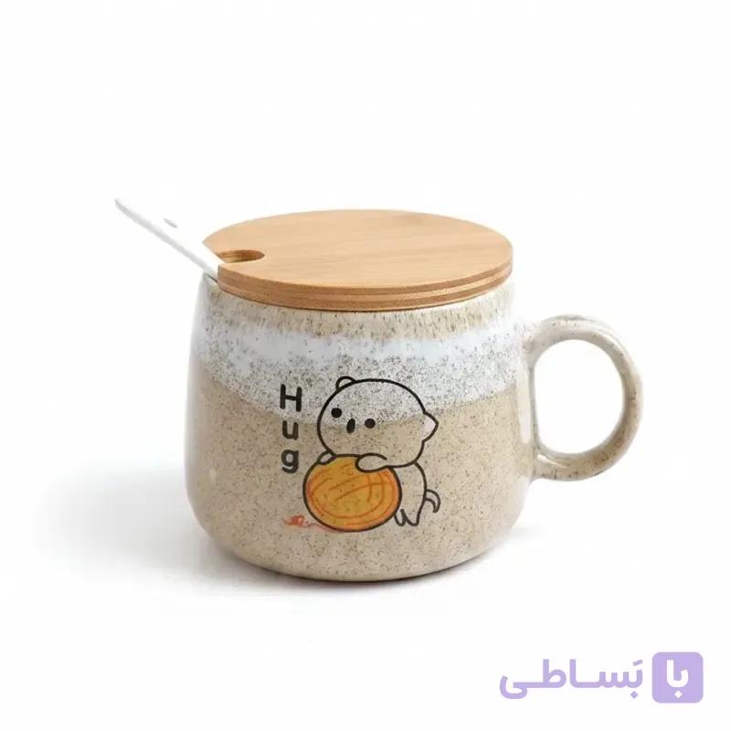ماگ سرامیکی درب دار طرح خرس و کلاف کاموا — تصویر 1