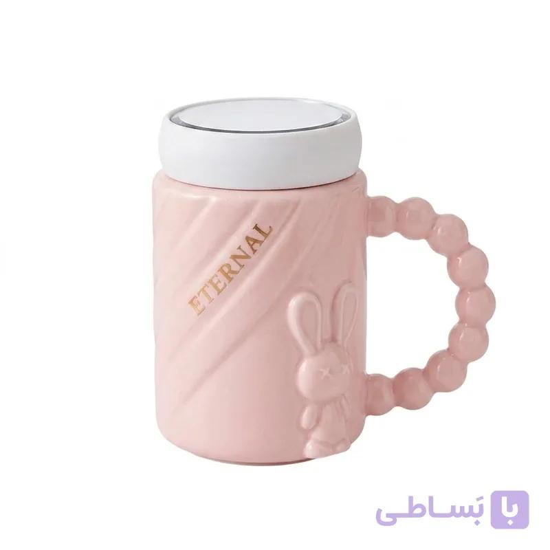 ماگ سرامیکی فانتزی در آینه‌ای دسته حبابی طرح خرگوش برجسته — تصویر 1