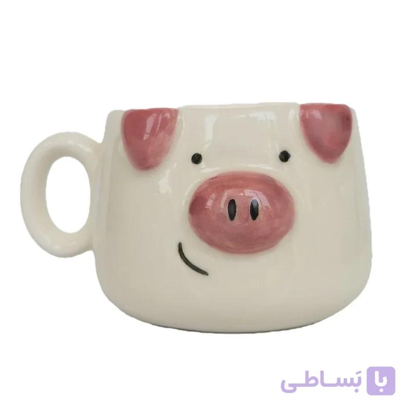 ماگ سرامیکی فانتزی طرح صورت خوک با پوزه برجسته — تصویر 1