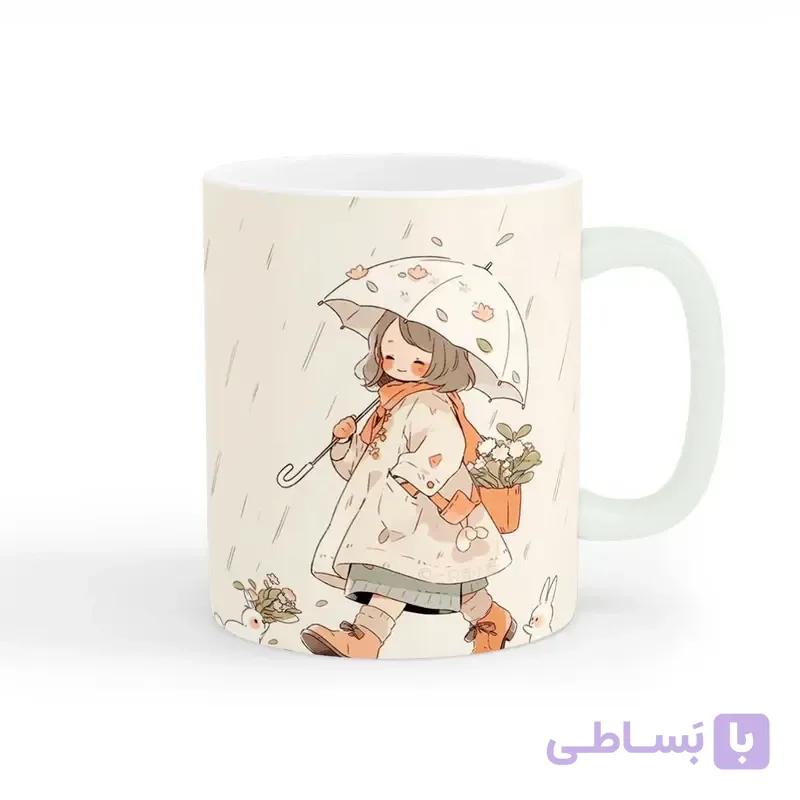 ماگ سرامیکی طرح دخترانه فانتزی مدل چتر به دست — تصویر 1