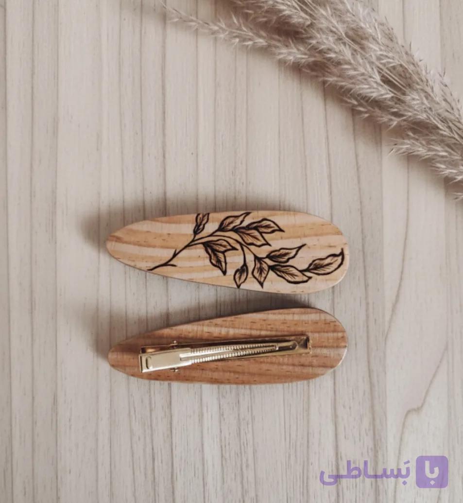 گیره مو چوبی وودیاهوم سوخته نگاری طرح پروانه