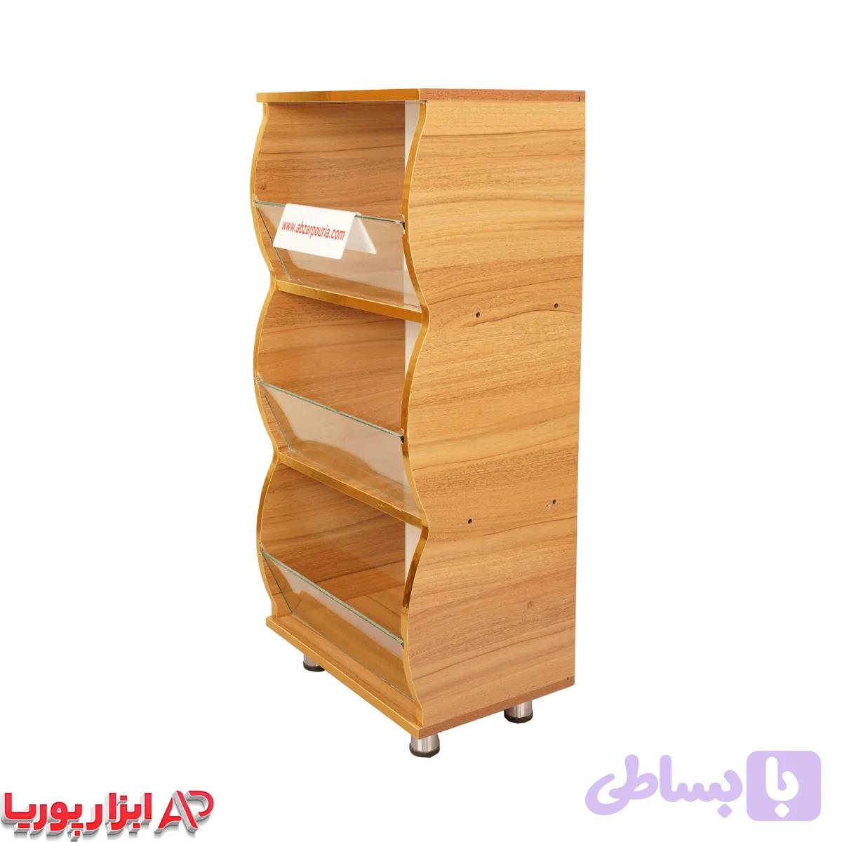 استند 3 طبقه شکم دار کرم طرح چوب