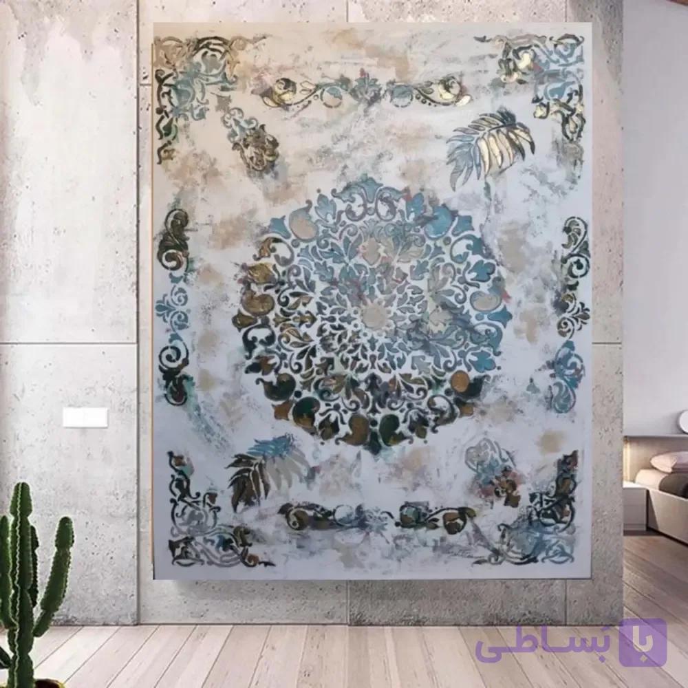 تابلو نقاشی پتینه فیروزه‌ای طرح ماندالا (بوم دیپ  100 × 80 100×80 )