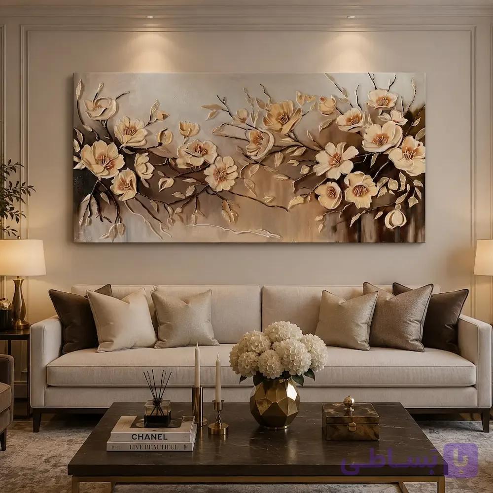 تابلو نقاشی برجسته طرح گلزار (رنگ روغن 120×60 ) — تصویر 1