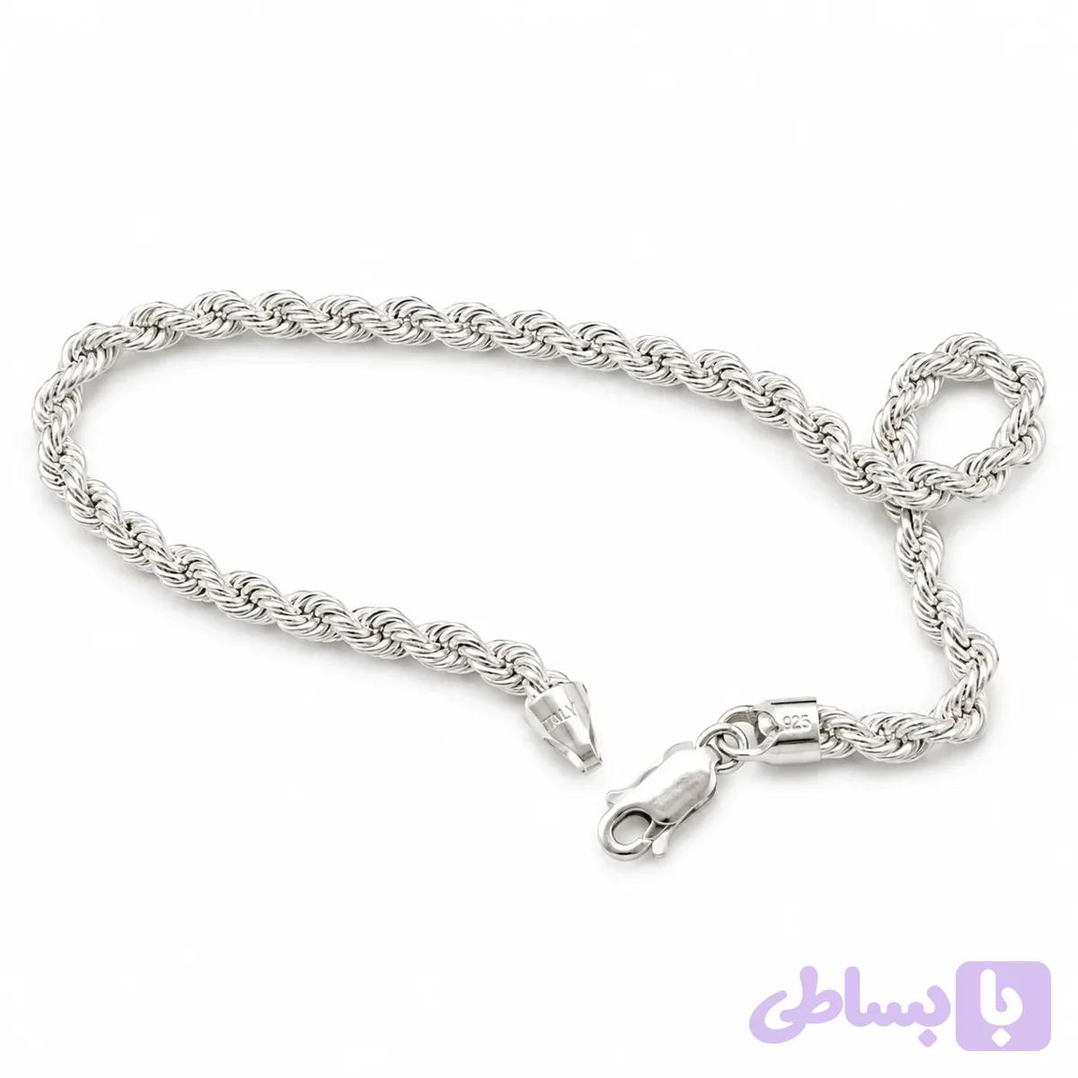 دستبند زنانه و مردانه (یونیسکس) نقره ۹۲۵ ایتالیایی طنابی | Italian 925 Silver Rope Chain Bracelet — تصویر 1