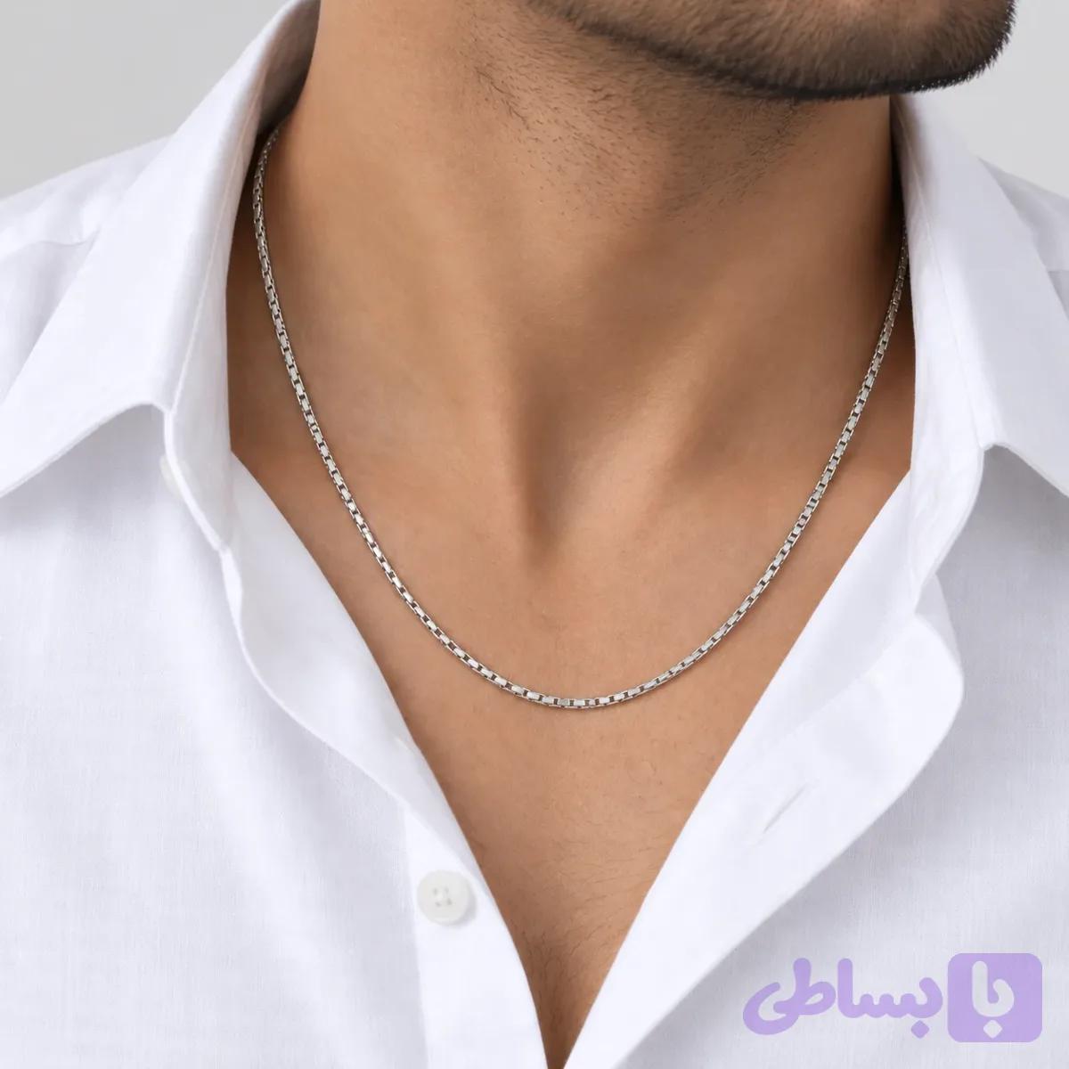 زنجیر مردانه نقره ۹۲۵ ایتالیایی ونیزی | Italian 925 Silver Venetian Box Chain — تصویر 1