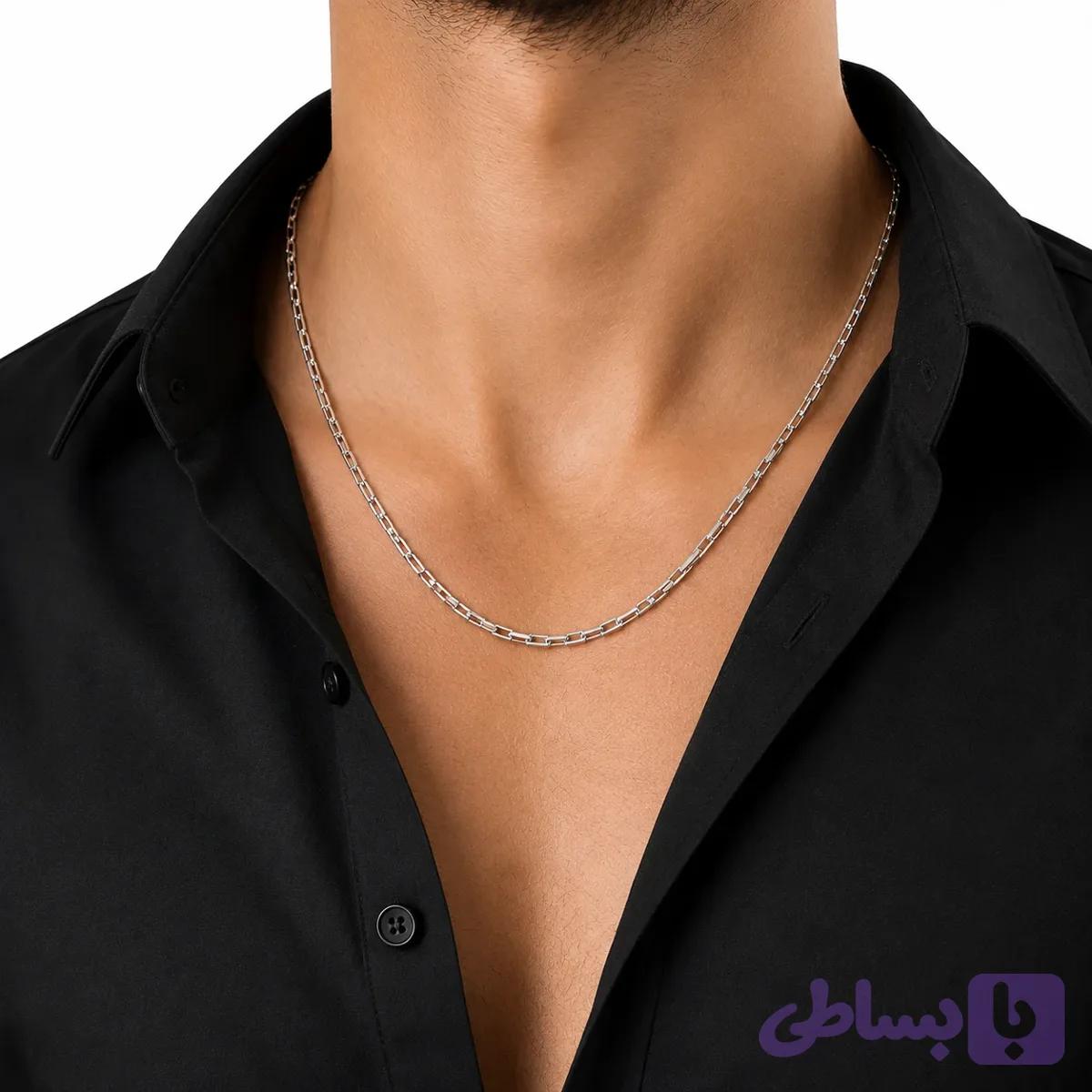 زنجیر مردانه نقره ۹۲۵ ایتالیایی با لینک مستطیلی | Italian 925 Silver Rectangular Link Chain — تصویر 1