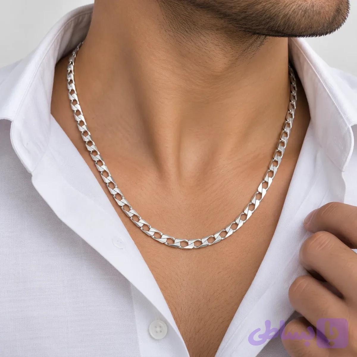 زنجیر مردانه نقره ۹۲۵ ایتالیایی کارتیه (Curb) | Italian 925 Silver Curb Chain — تصویر 1