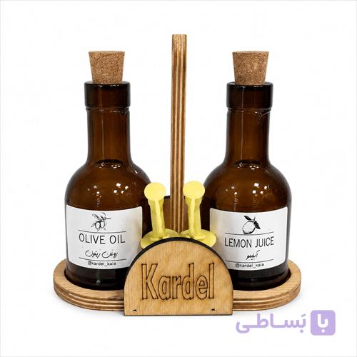 ست آبلیموخوری ۲ عددی شیشه‌ای با استند چوبی — تصویر 1