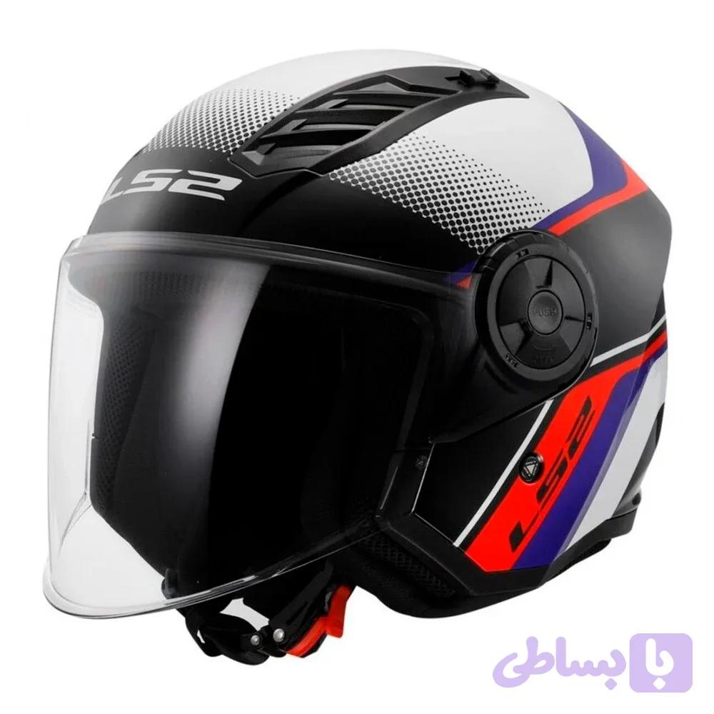 کلاه کاسکت بدون فک ال اس ۲ مدل OF616 Airflow II Rush سفید آبی قرمز
