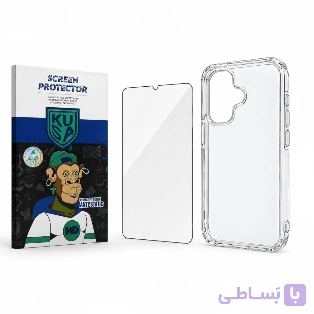 پک قاب شفاف + گلس KUSA مخصوص Iphone 16 promax