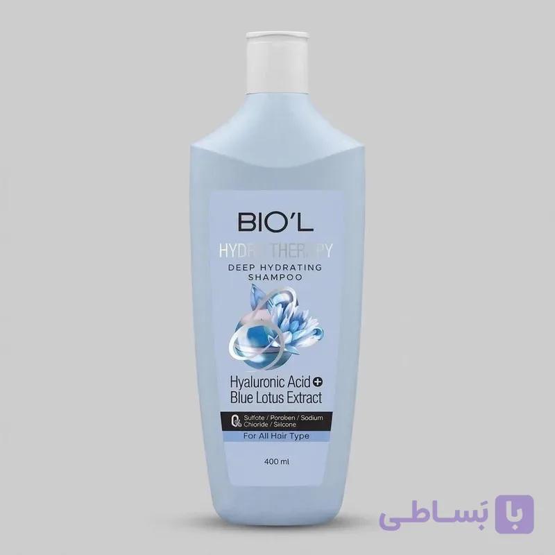 شامپو مو بیول مدل hydro آبرسان و احیا کننده حاوی عصاره گل لوتوس آبی، فاقد سولفات و پاربن، مرطوب‌کننده و لطافت‌بخش، مناسب انواع مو حجم 400 میلی‌لیتر — تصویر 1