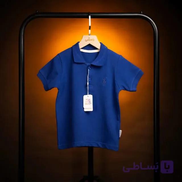 تیشرت یقهدار جودون بچگانه رنگ آبی کاربنی