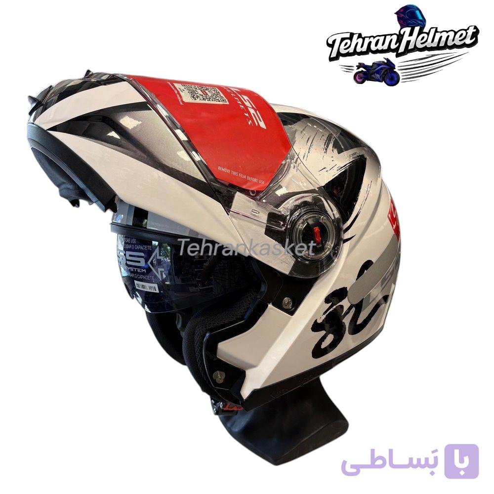 کلاه کاسکت فک متحرک LS2مدلFF370_سفید خط مشکی — تصویر 1