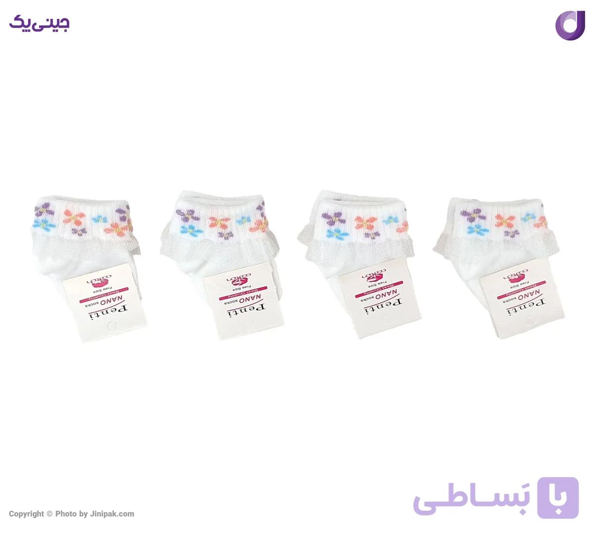 جوراب نوزادی مچی دخترانه لب برگردان توری طرح گل