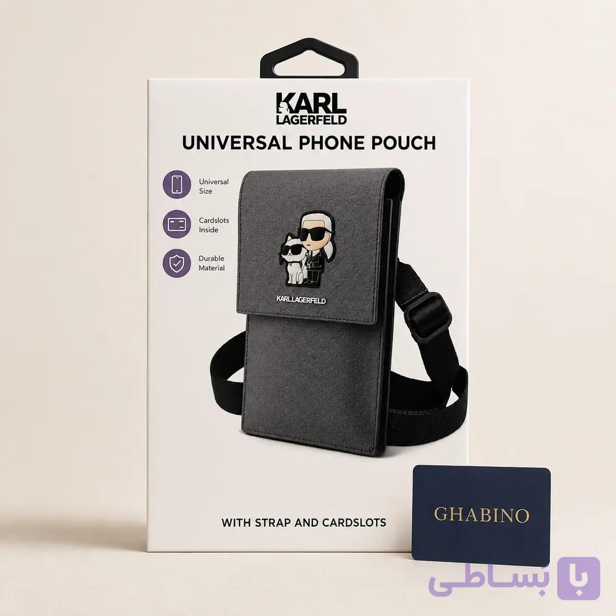 کیف گردنی و دوشی کارل لاگرفلد Karl Lagerfeld مدل M67 طرح Karl & Choupette مشکی