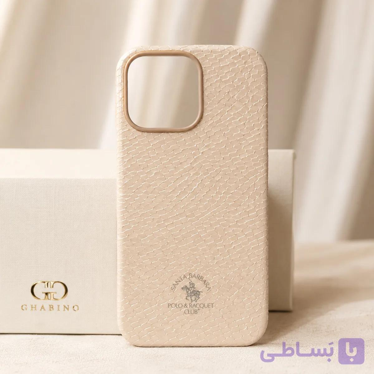 قاب آیفون 16 پرو مکس Santa Barbara Polo طرح چرم سوسماری کرم — تصویر 1