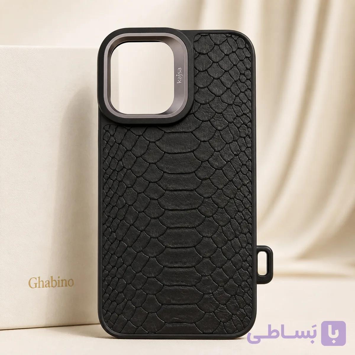 قاب آیفون 16 کایسا طرح چرم کروکدیلی مشکی — تصویر 1