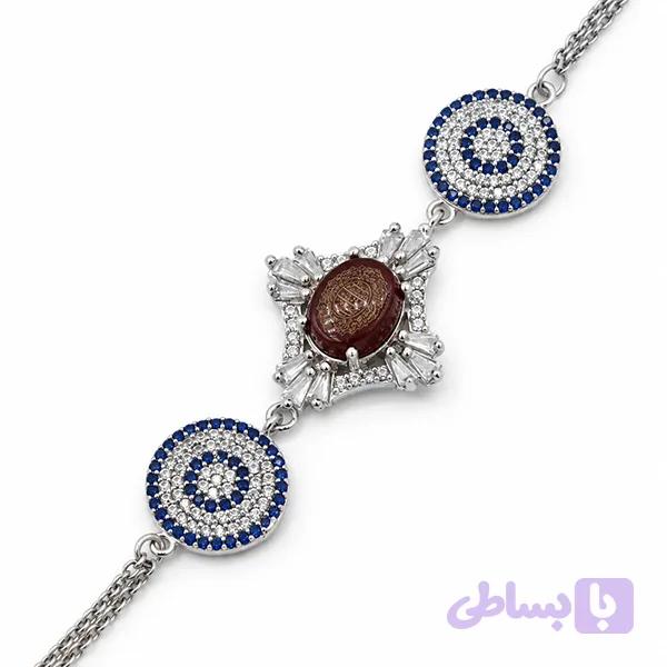 دستبند عقیق سرخ نقره زنانه طرح آرامش + حرز امام جواد (ع) — تصویر 1