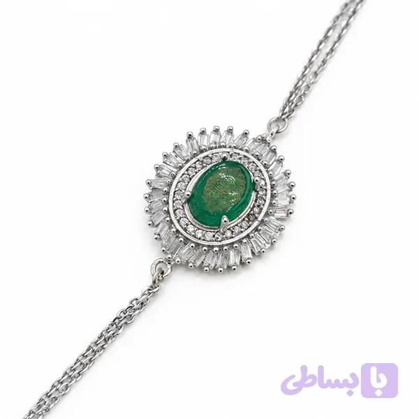 دستبند عقیق سبز نقره زنانه طرح لاوین + حرز امام جواد (ع) — تصویر 1