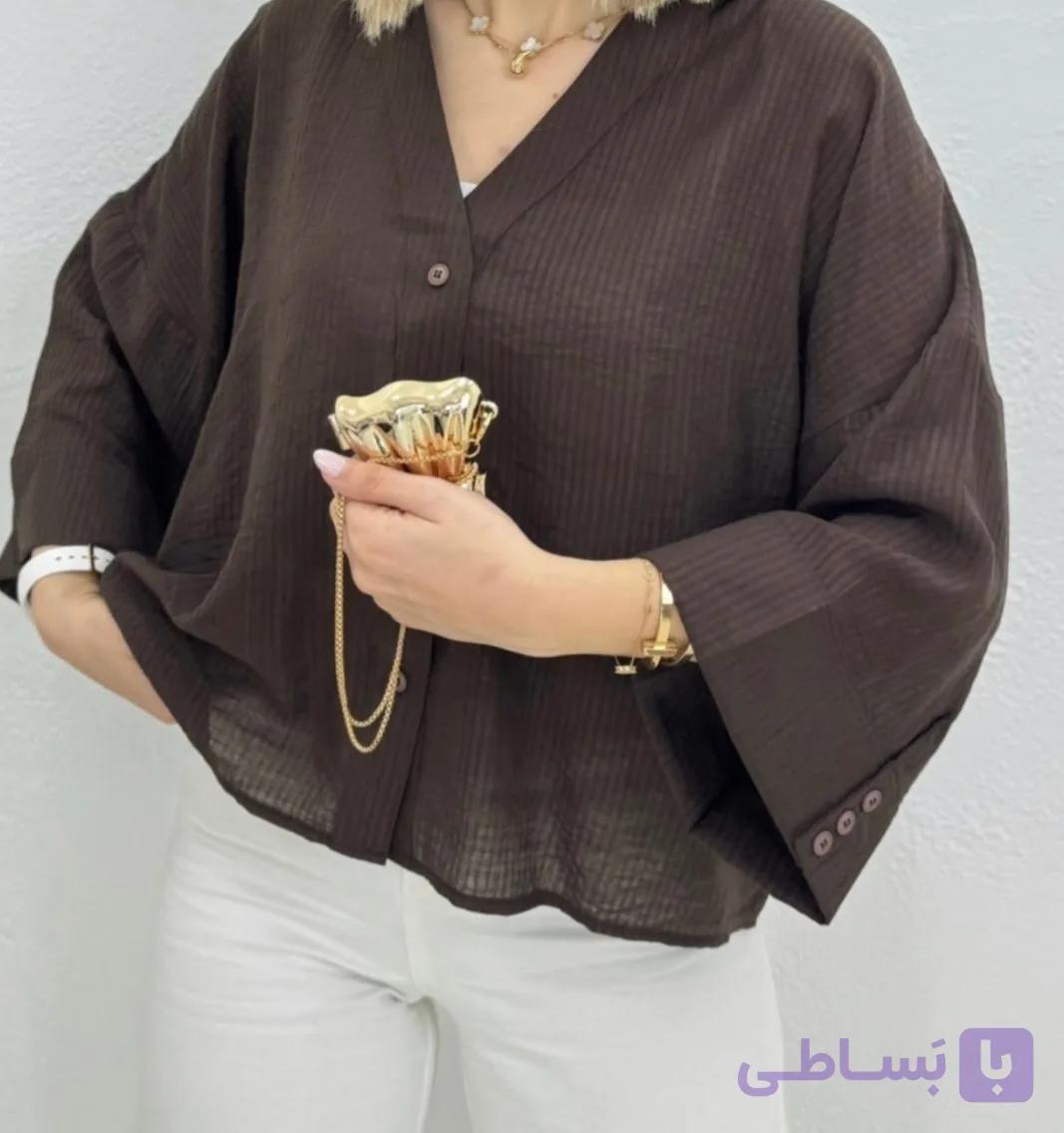 شومیز  زنانه پری شیشه ای راه راه ریز مدل باکسی