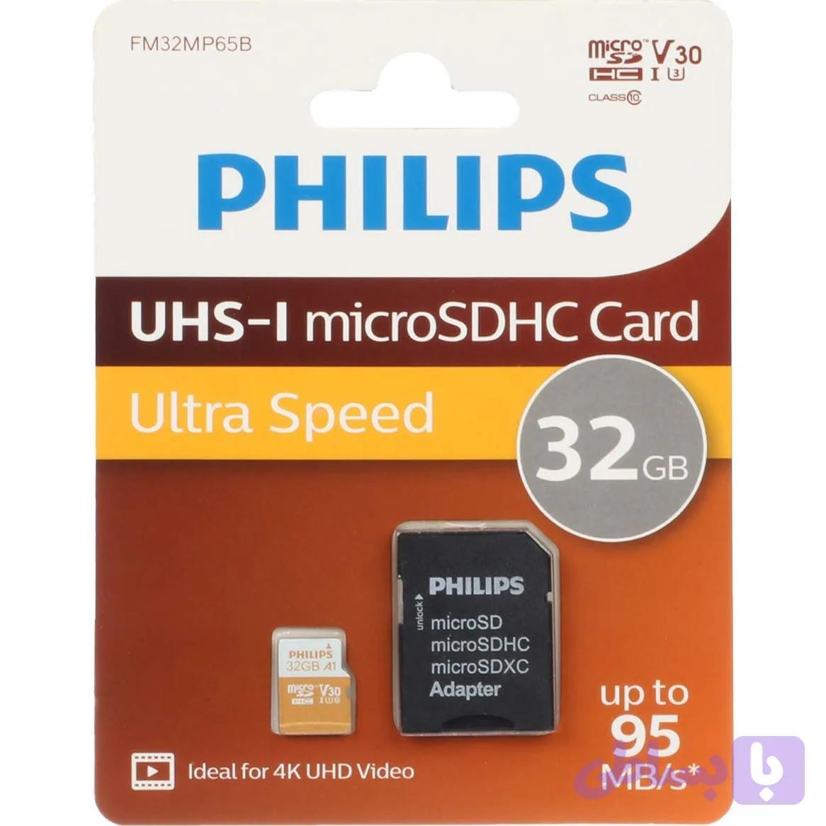 برای بزرگنمایی کلیک کنید کارت حافظه MicroSDHC فیلیپس مدل Ultra Speed کلاس 10 استاندارد UHS-I U3 سرعت 95MBps ظرفیت 32 گیگابایت