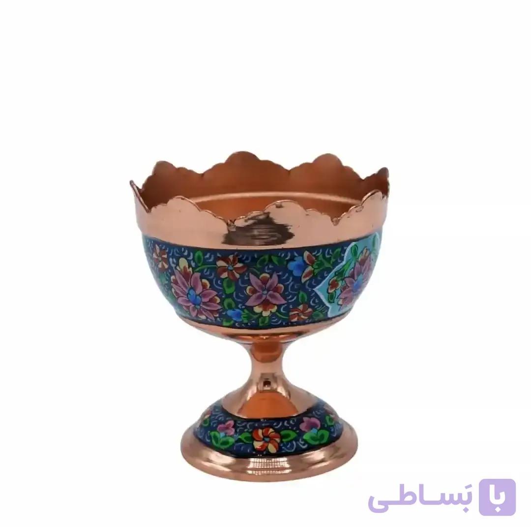 کاسه پایه دار لب دالبر مس و پرداز — تصویر 1