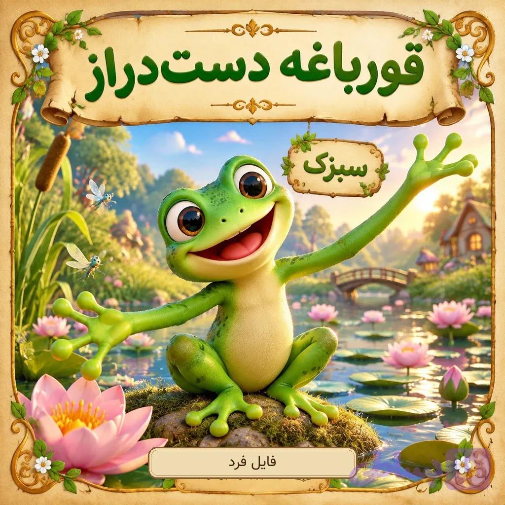 کتاب داستان کودکانه "قورباغه دست دراز". مختص گروه سنی الف و ب (3 تا 8 سال). کتاب آموزشی. فارسی. نسخه پی دی اف