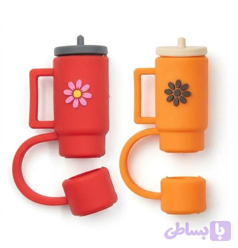 سری نی سیلیکونی طرح مینی تراول ماگ و گل (محافظ ضد گرد و غبار نی تراول ماگ و استنلی) — تصویر 1