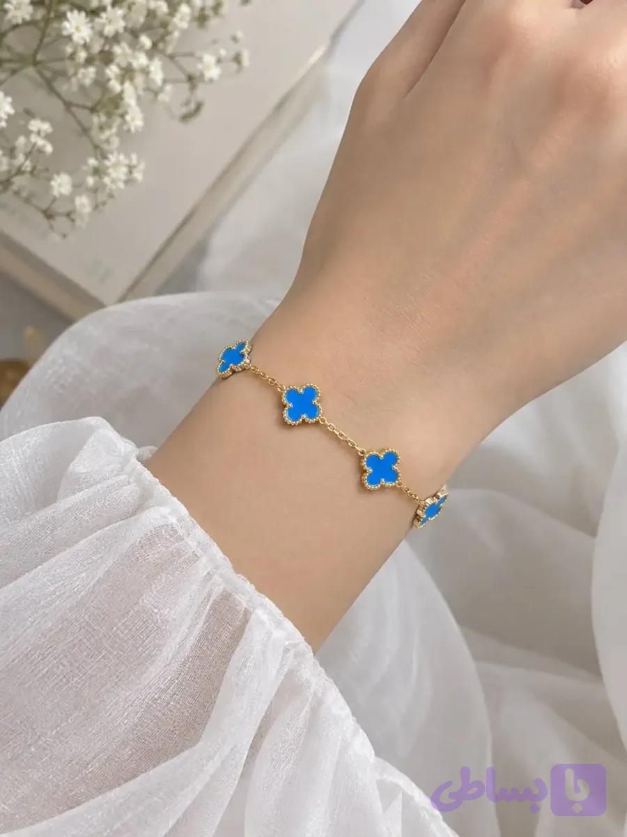 دستبند ونکلیف آبی طلایی دارای سایزر bl5 — تصویر 1
