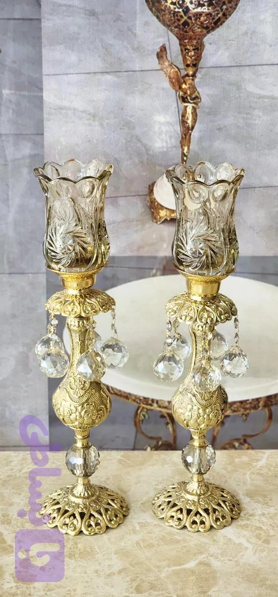 شمعدان برنز و کریستالی