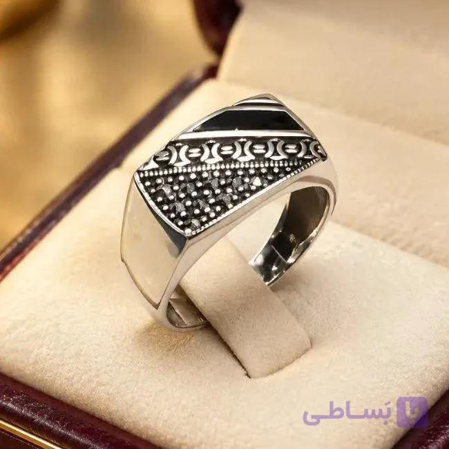 انگشتر نقره مردانه ترک حلقه الماس تراش