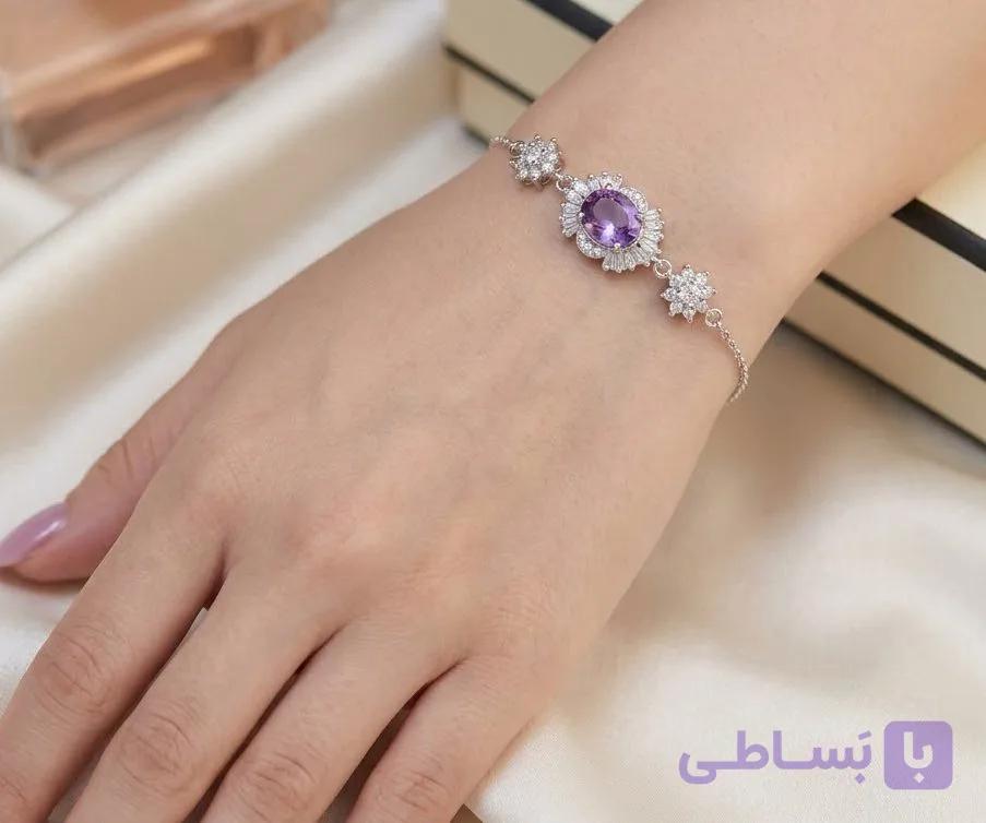 دستبند نقره زنانه نگین اماتیست  کد 128 — تصویر 1