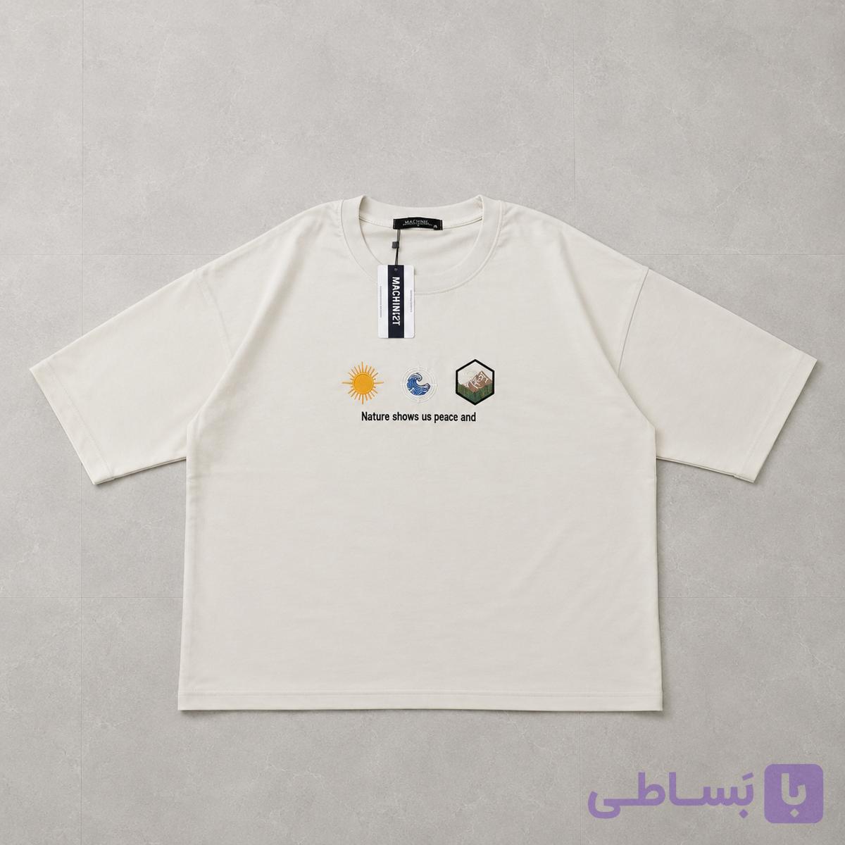 تیشرت باکسی مینیمال رنگ کرم دونخ