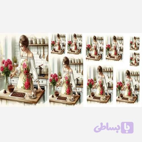 نیم ست سرویس-دختر و گل رز