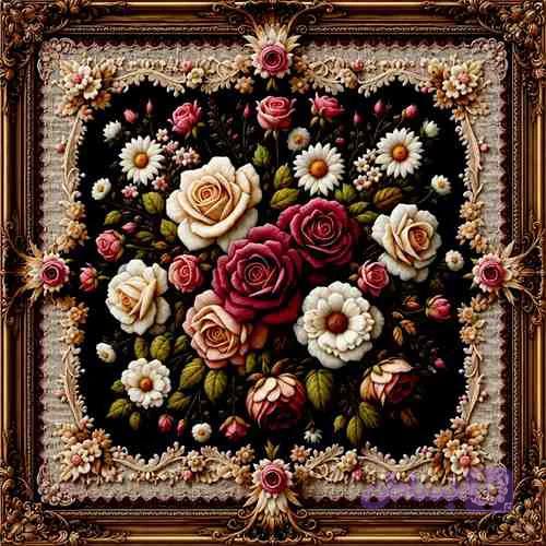 سفره(رومیزی)-گل ریز مشکی