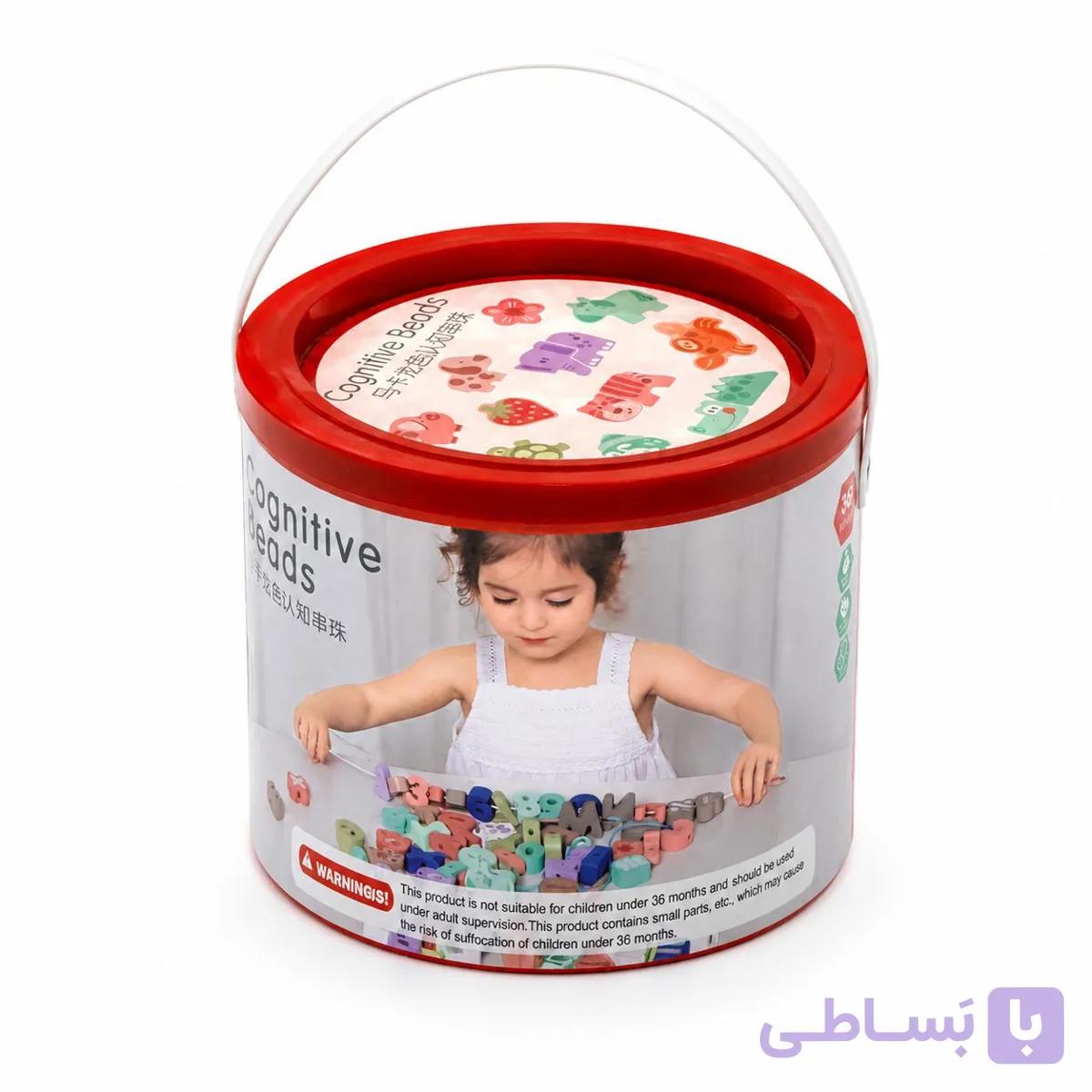 بازی آموزشی چوبی مهره‌های شناختی مدل JHTOY-103 با حروف، اعداد و اشکال (مونته‌سوری)