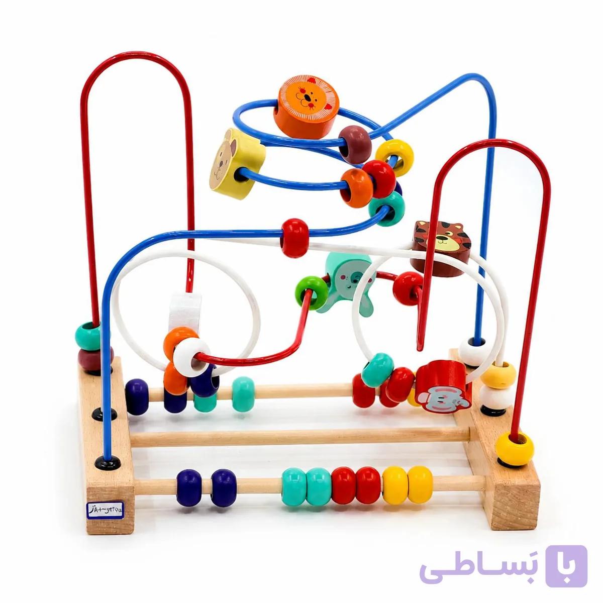 بازی آموزشی مسیریاب چوبی (Bead Maze) رنگارنگ با مسیرهای سیمی پرپیچ‌وخم