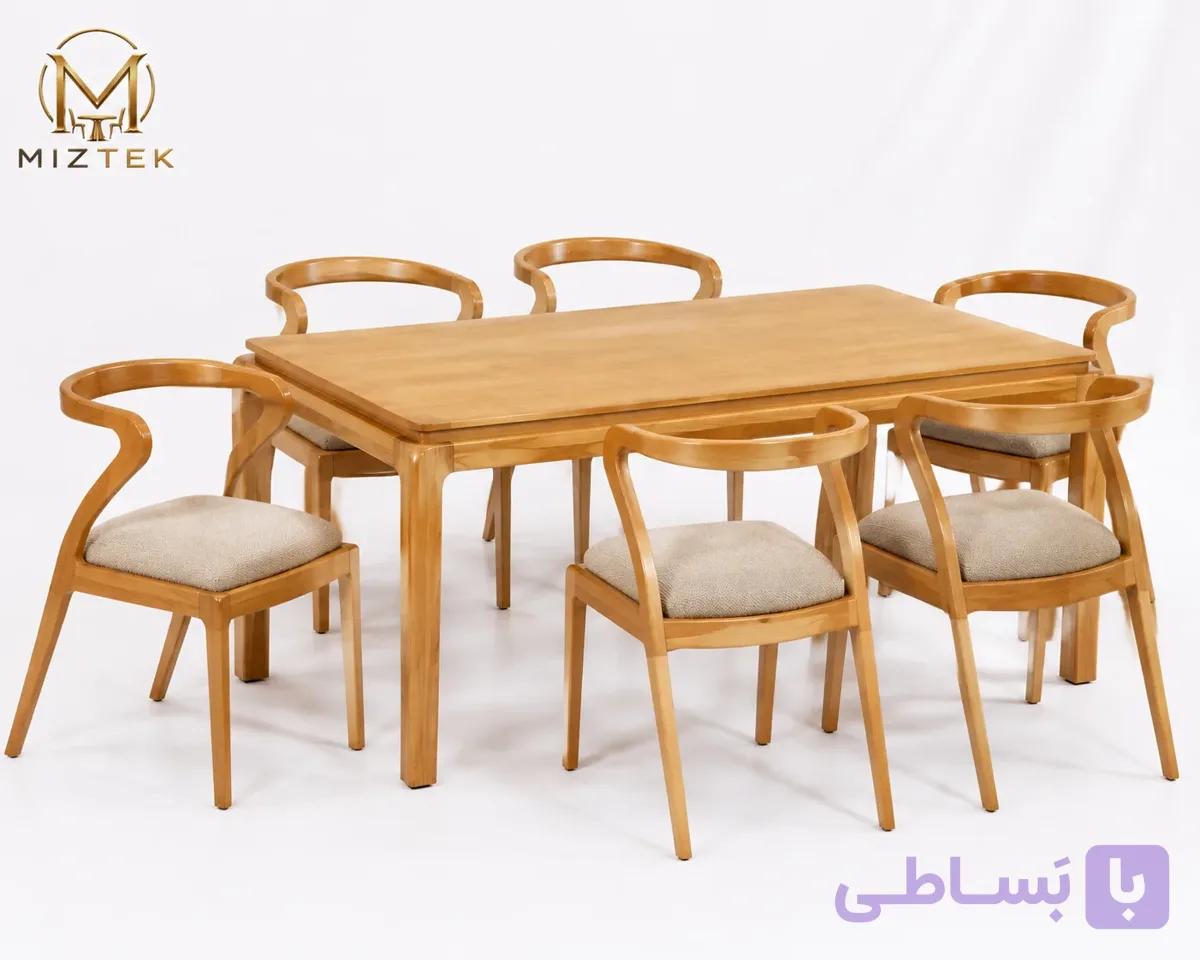 میز ناهارخوری ۶ نفره چوب توسکا دسته‌دار | میزتک — تصویر 1
