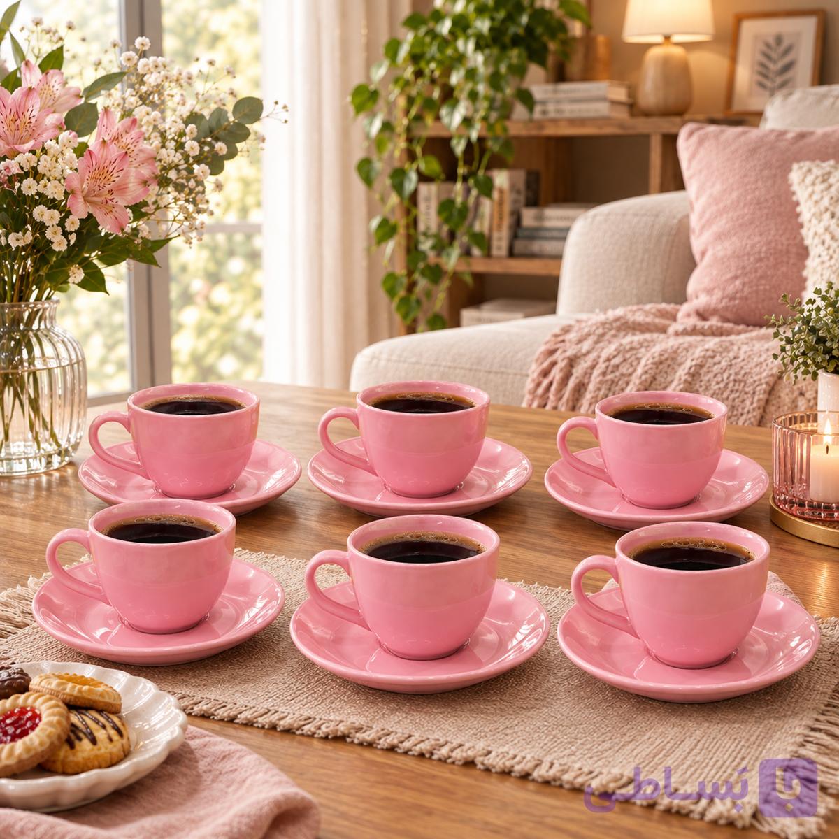 سرویس چای‌خوری ۱۲ پارچه صورتی