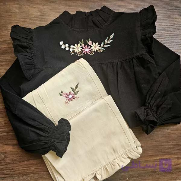 شومیز شلوار کتان نوجوان گلدوزی کد 2859 — تصویر 1
