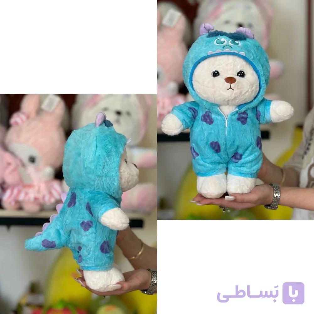 عروسک پولیشی خرس شلوار و کلاه سالیوانی ارتفاع 35 سانتی‌متر