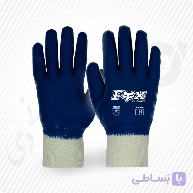 دستکش کار ضد سایش تمام مواد نیتریل، ساق کشباف ( کد: 11316 )