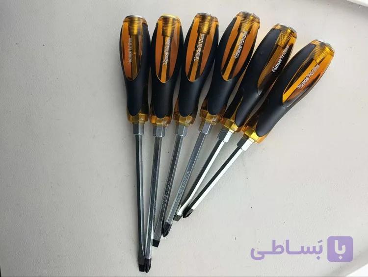 مجموعه 6 عددی پیچ گوشتی چهارسو و دو سو ضربه خور نوک حرارت دیده حرفه ای - برند اصلی Hoteche هوتچ (241506)