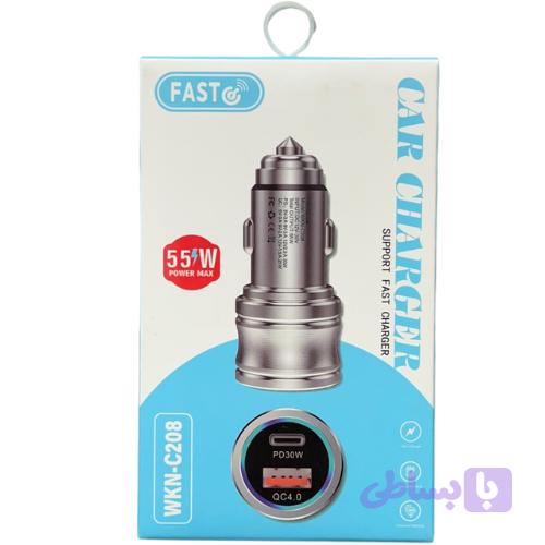 شارژر فندکی خودرو فست شارژ دو پورت مدل WKN-C208 توان ۵۵ وات — تصویر 1