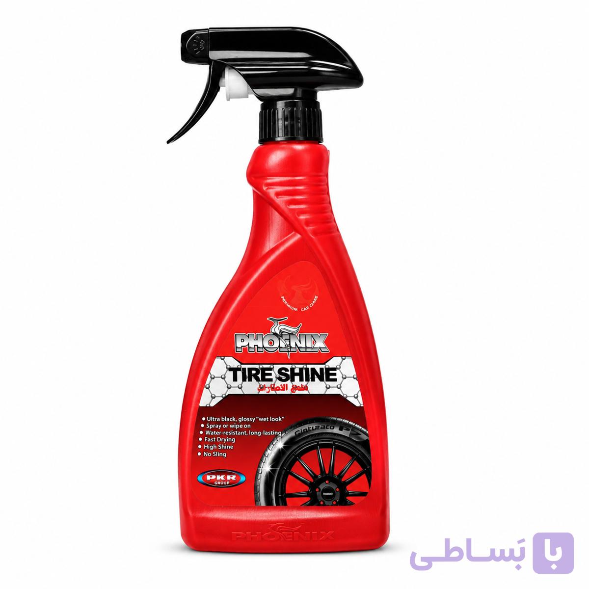 اسپری مایع براق کننده لاستیک خودرو فونیکس مدل Tire Shine حجم 600 میلی‌لیتر