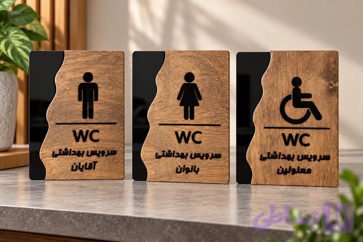 تابلو سرویس بهداشتی چوب و پلکسی | آقایان، بانوان و معلولین 503 — تصویر 1